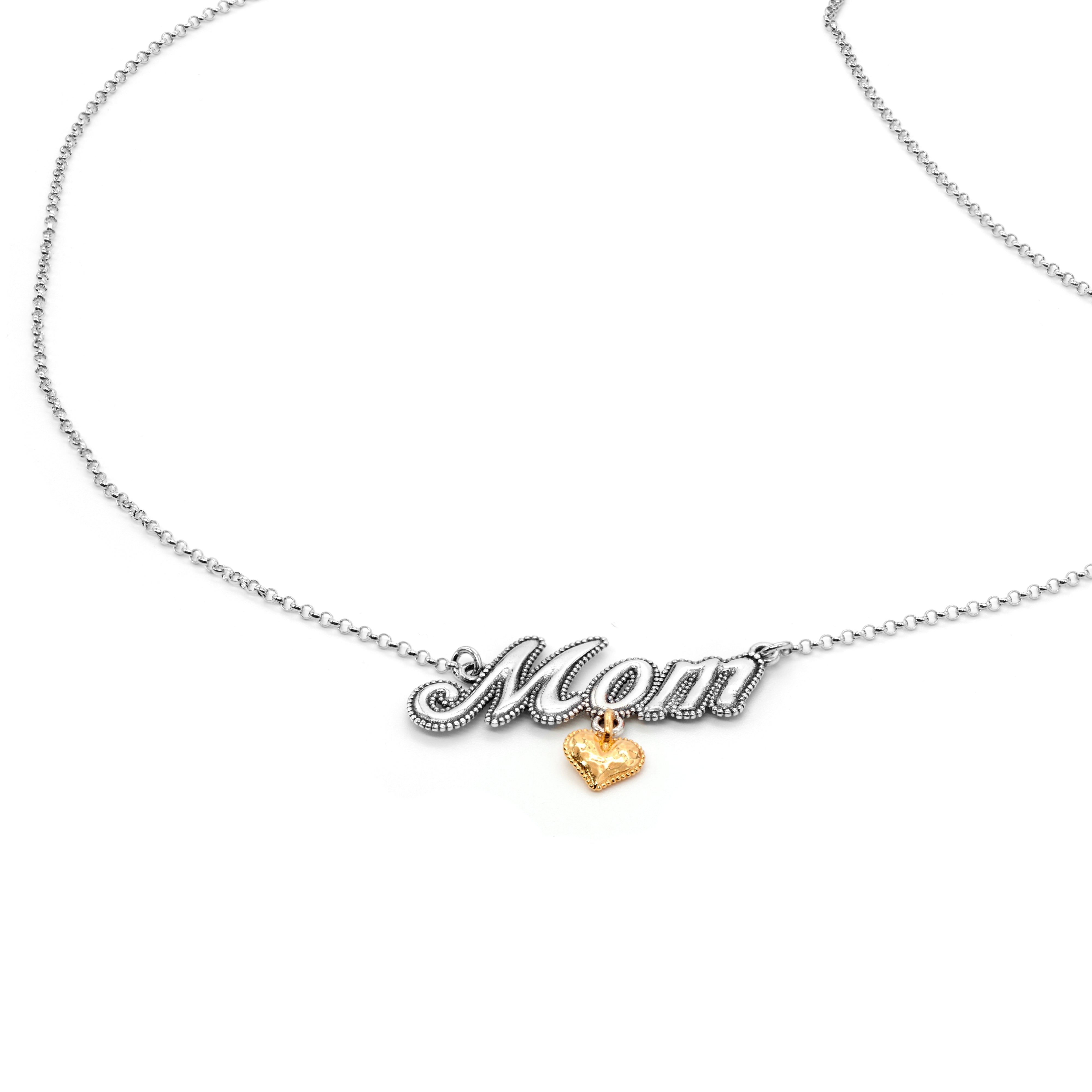 סט של טבעת צ'ארם לב ניתנת לחריטה ושרשרתMOM