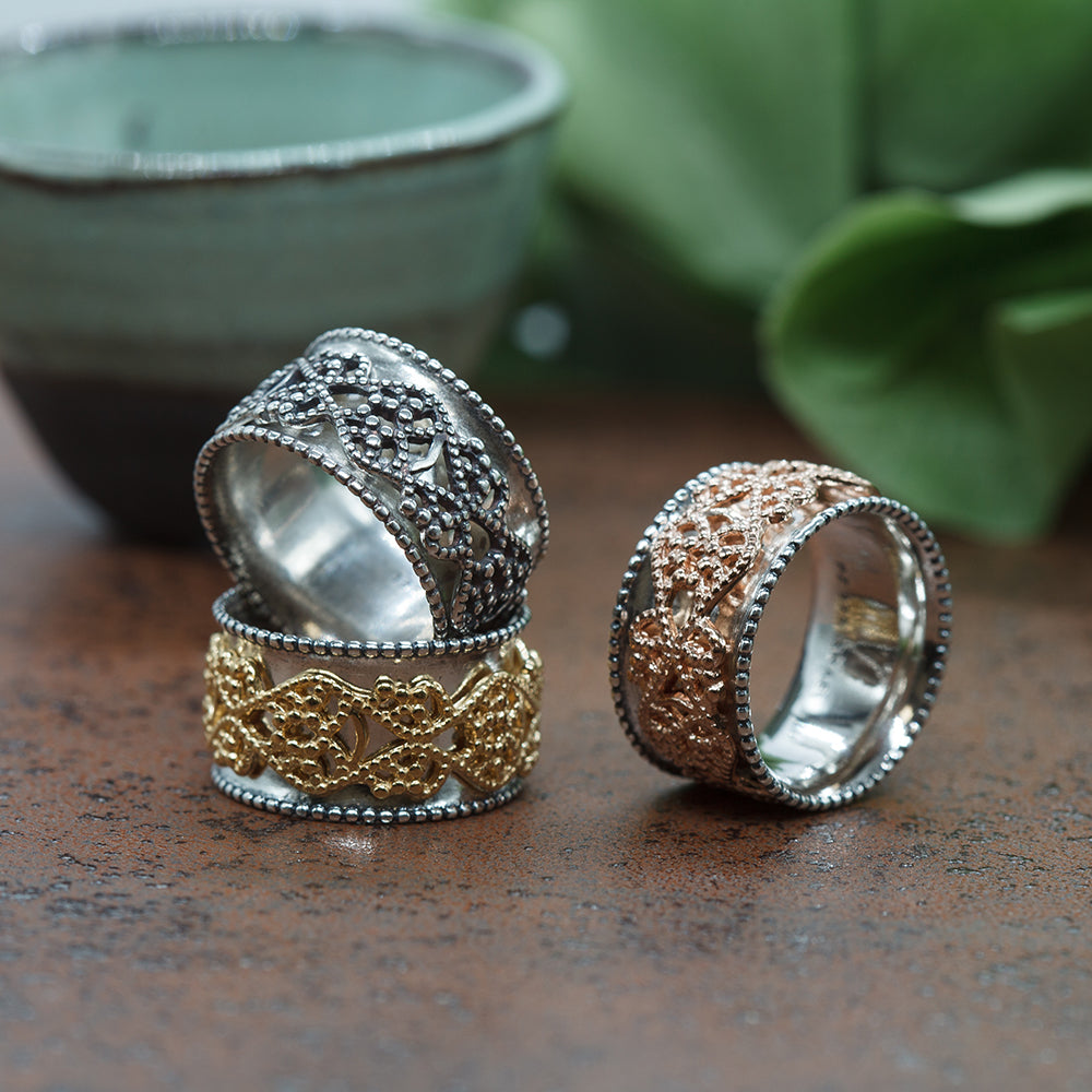 טבעת ספינר פיליגרן בשני גוונים