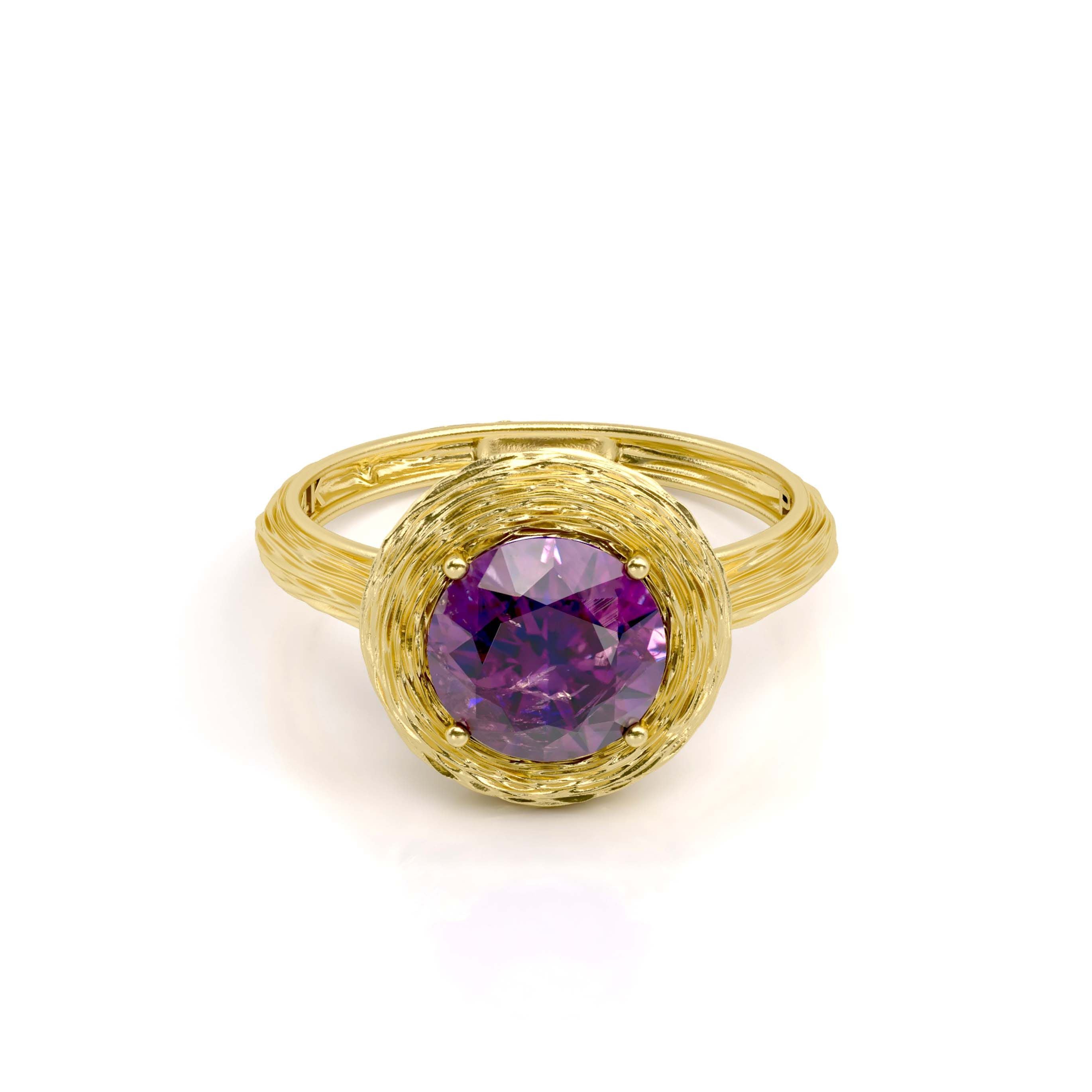 טבעת זהב 14 קראט עם אבני חן אמטיסט
