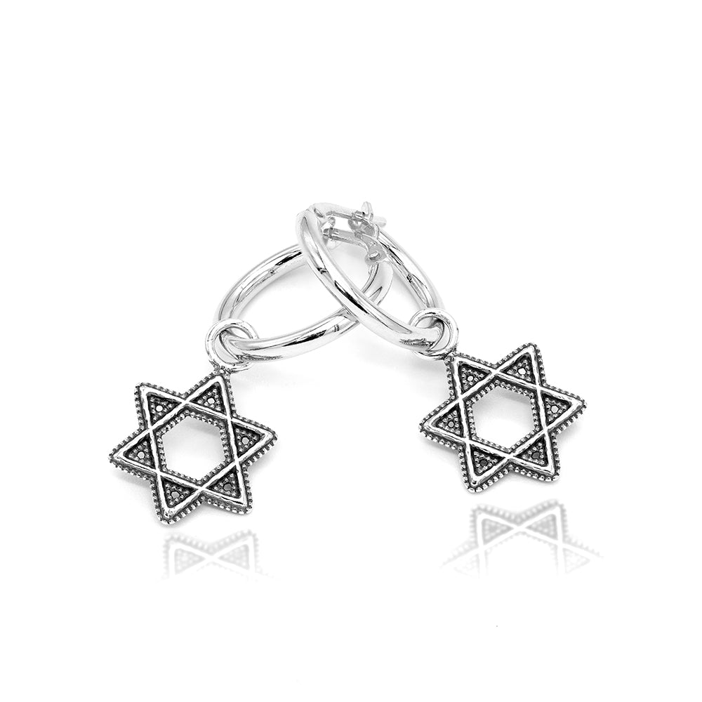 עגילי חישוק עם תליון מגן דוד