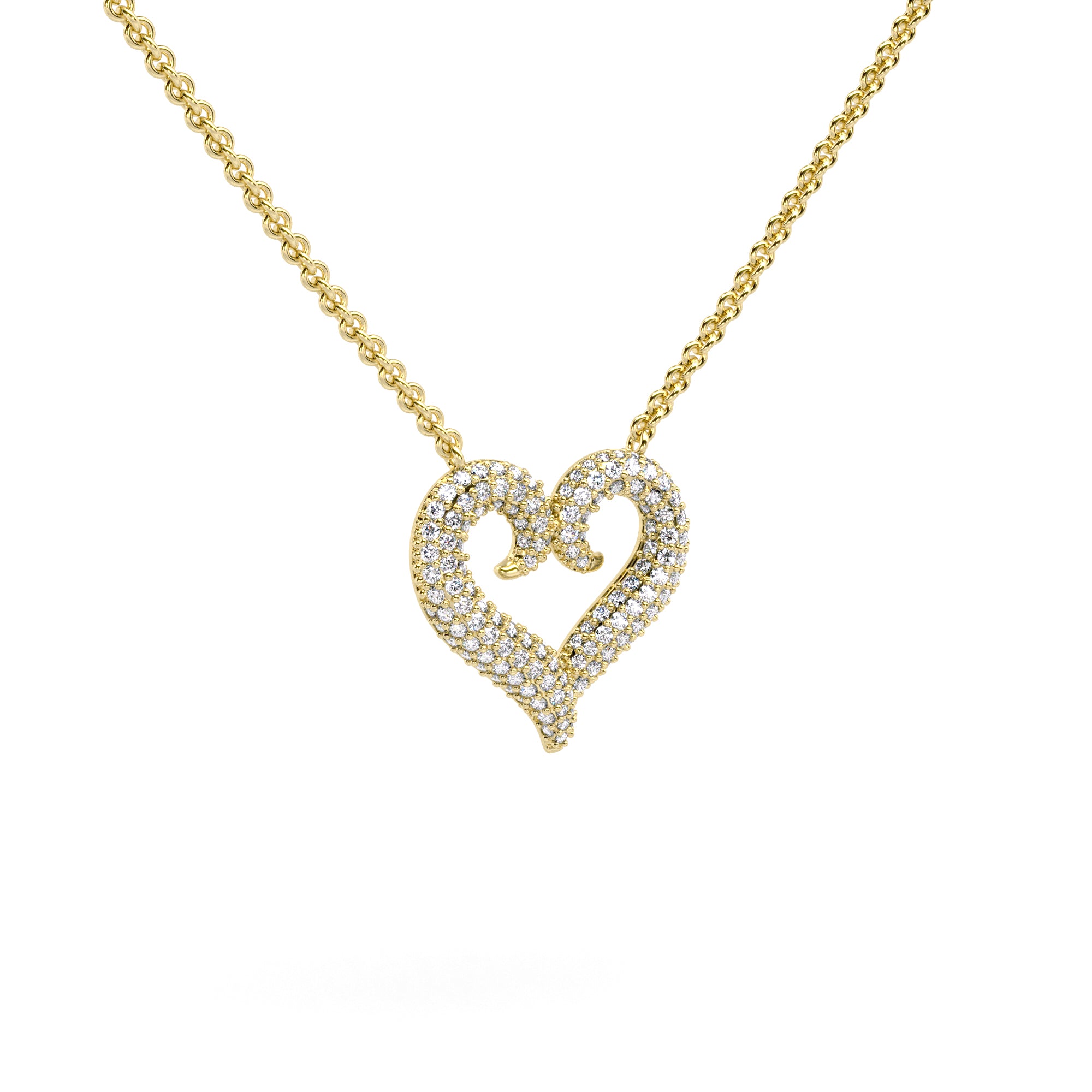 שרשרת לב פתוח מכסף סטרלינג – שיבוץ זירקונים נוצצים