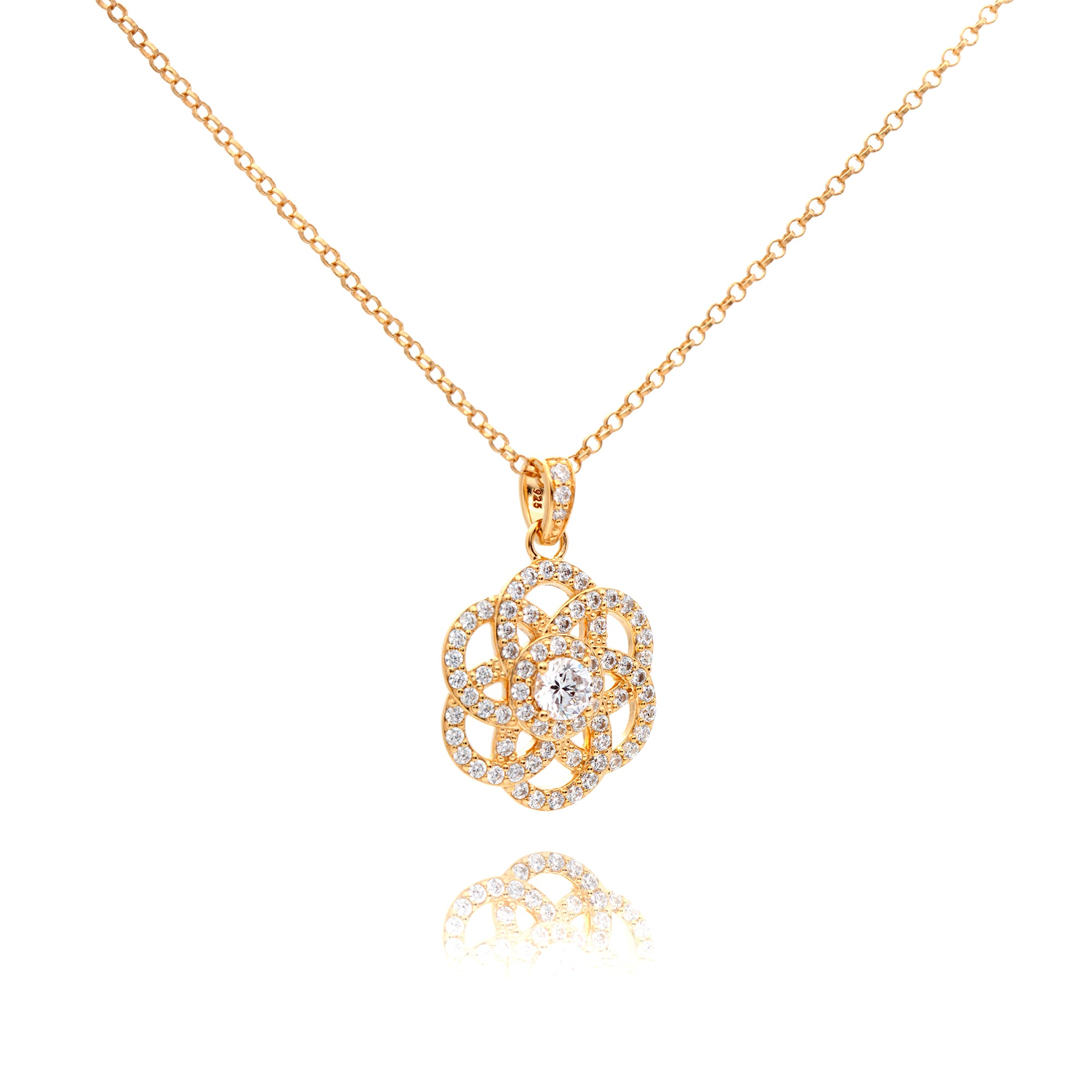 שרשרת עם תליון פרח משובץ עם אבני זרקוניה