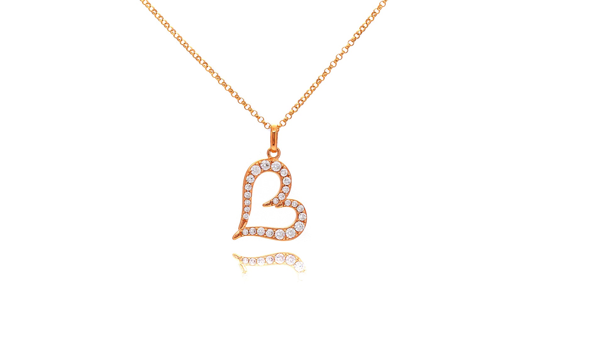 שרשרת תליון לב פתוח עם אבני זרקוניה