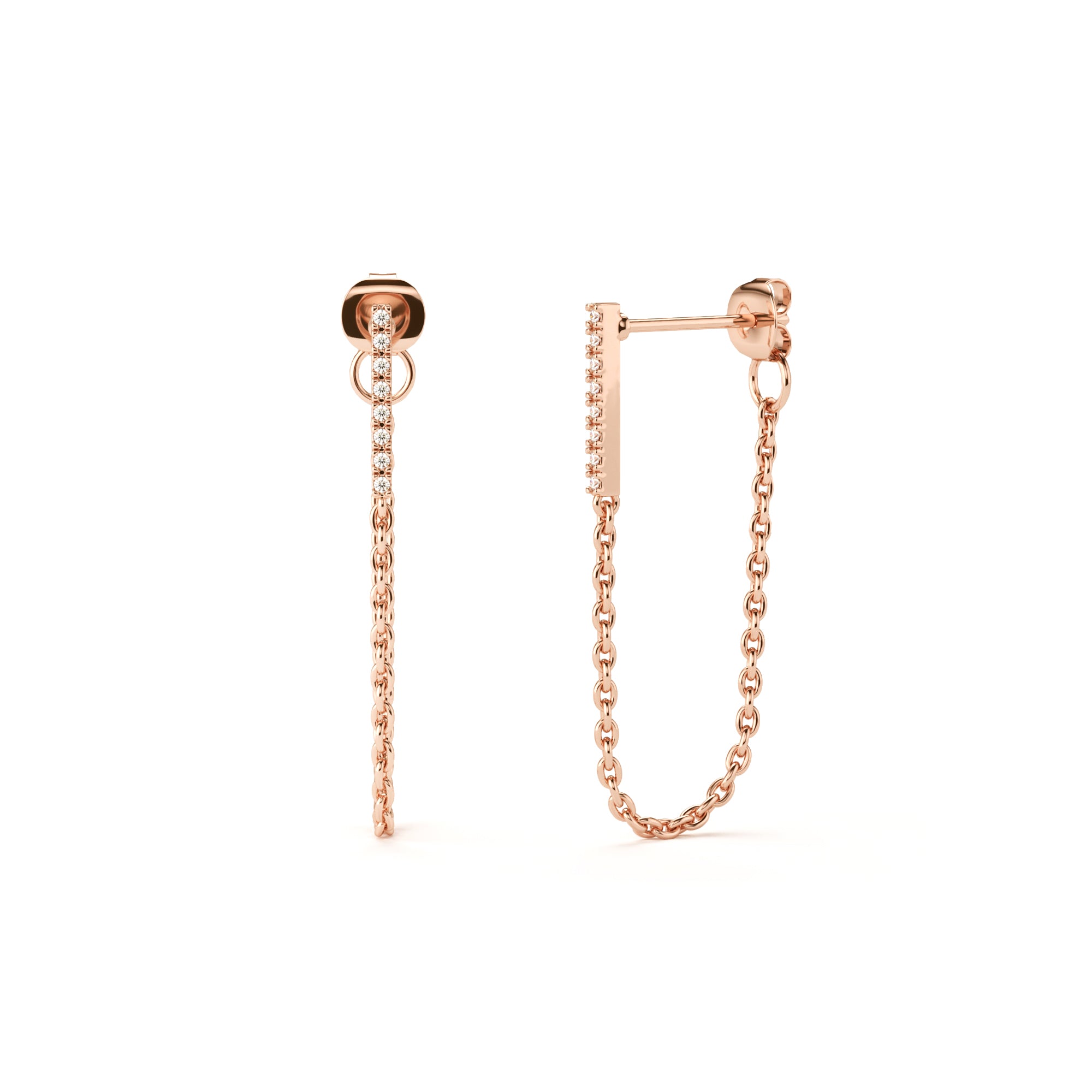 עגילי בר עם שרשרת נופלת עם אבני זרקוניה מכסף 925 (או ציפוי 14K)