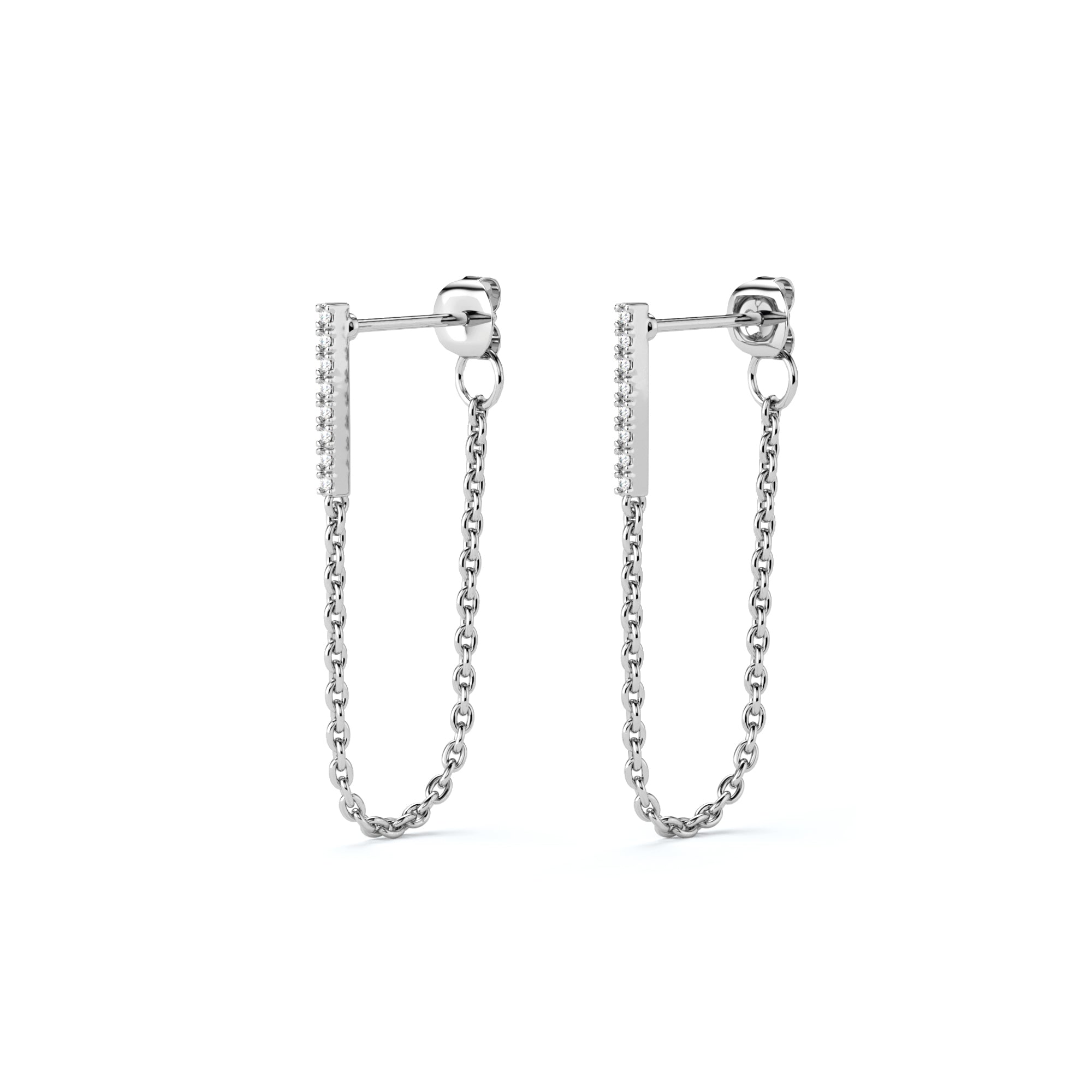 עגילי בר עם שרשרת נופלת עם אבני זרקוניה מכסף 925 (או ציפוי 14K)