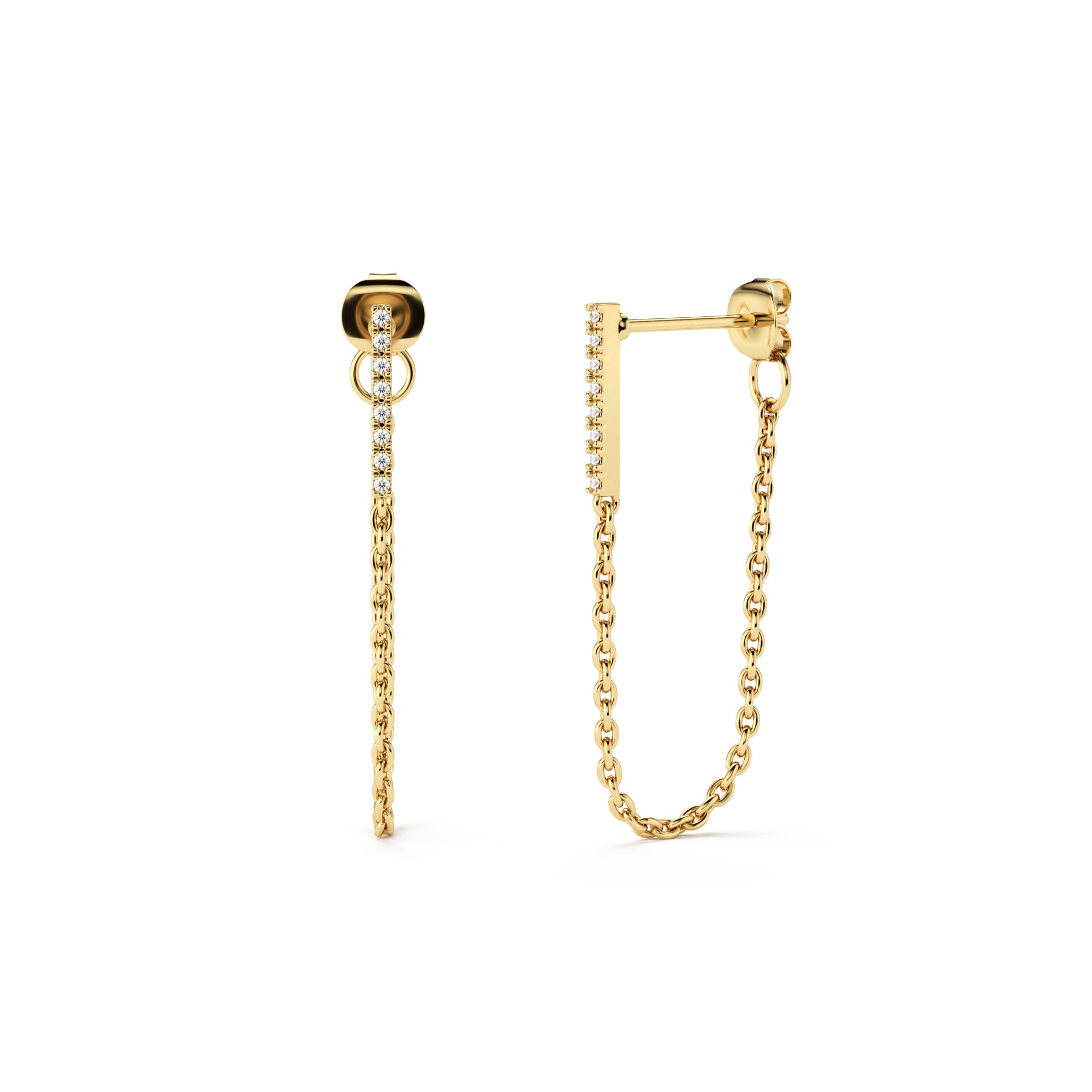 עגילי בר עם שרשרת נופלת עם אבני זרקוניה מכסף 925 (או ציפוי 14K)