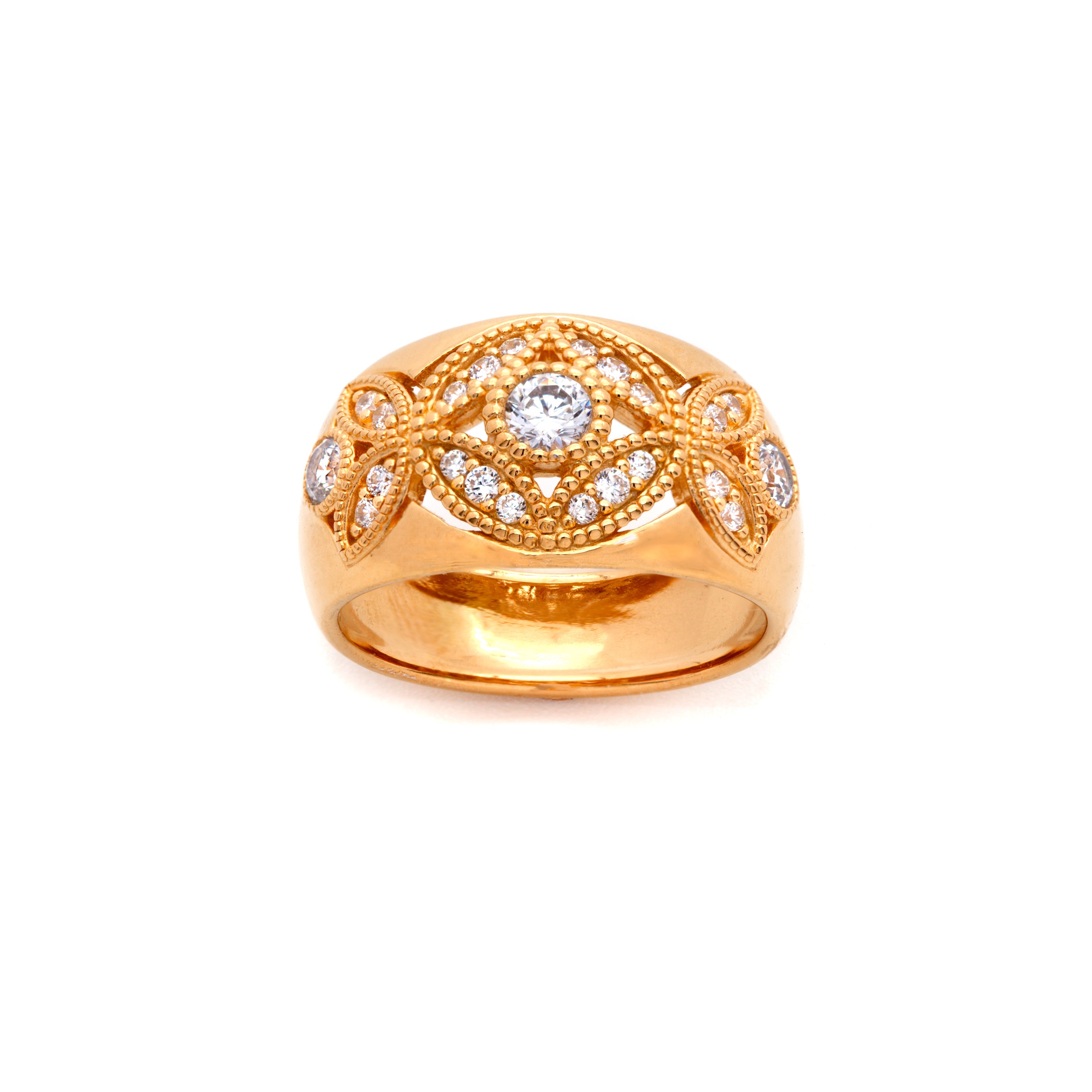 טבעת רצועה פרחונית עם אבני זירקון