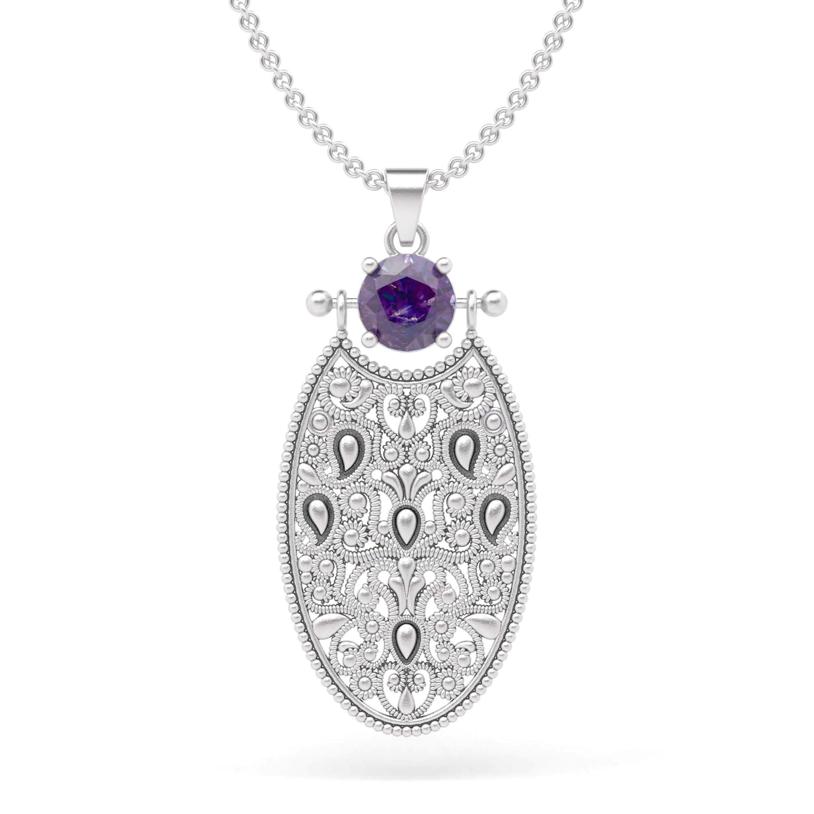 תליון אבן חן תחרה עם שרשרת רולו