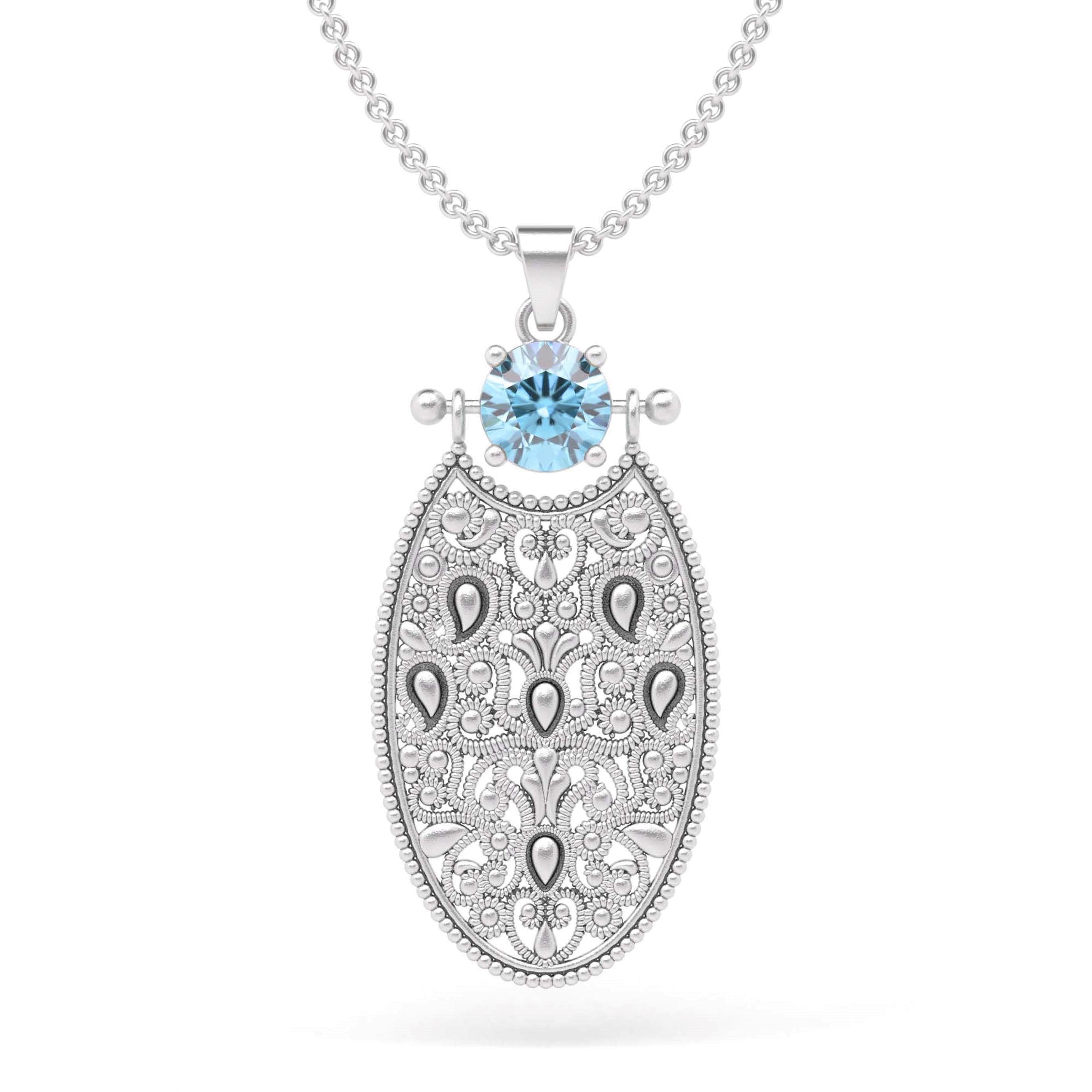 תליון אבן חן תחרה עם שרשרת רולו