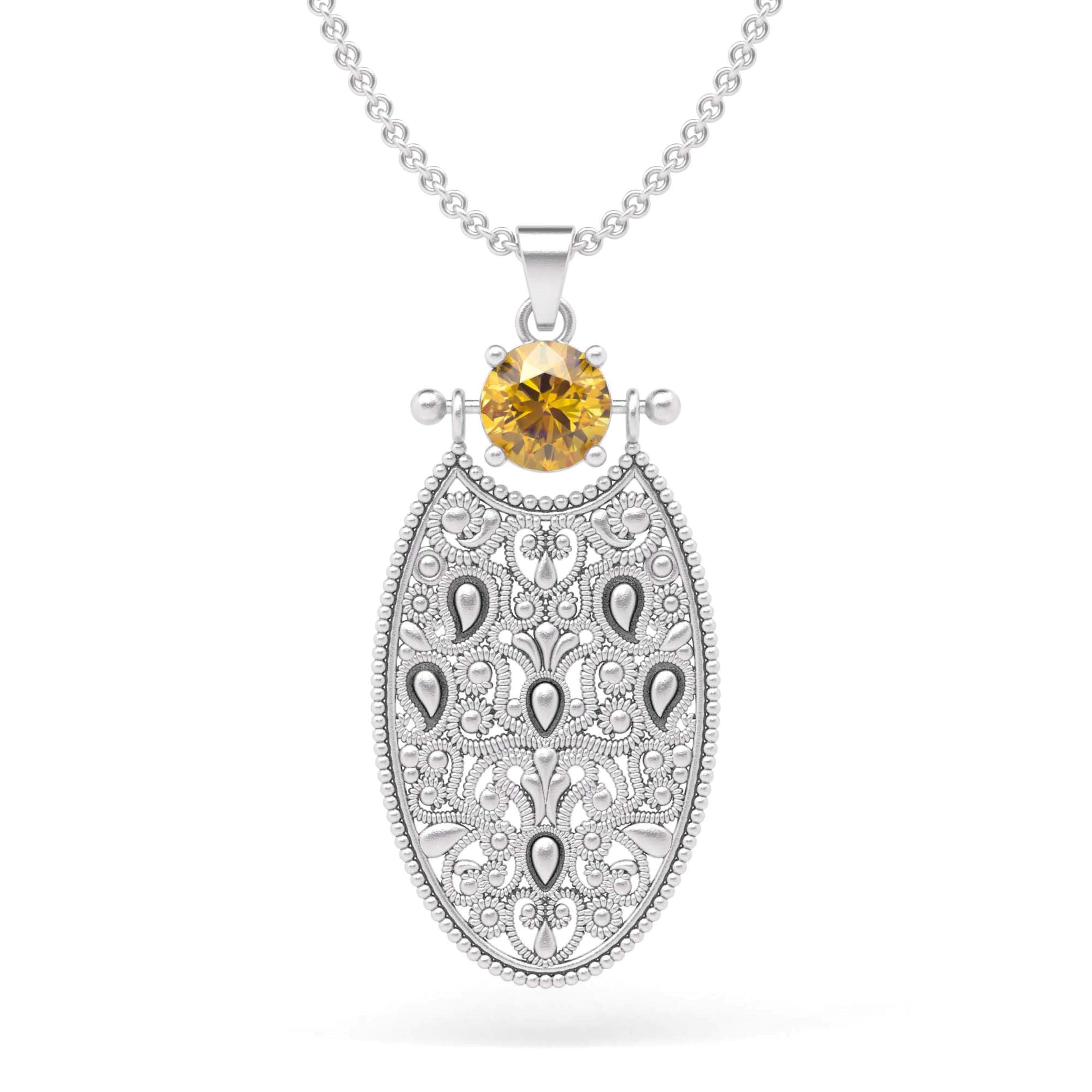 תליון אבן חן תחרה עם שרשרת רולו