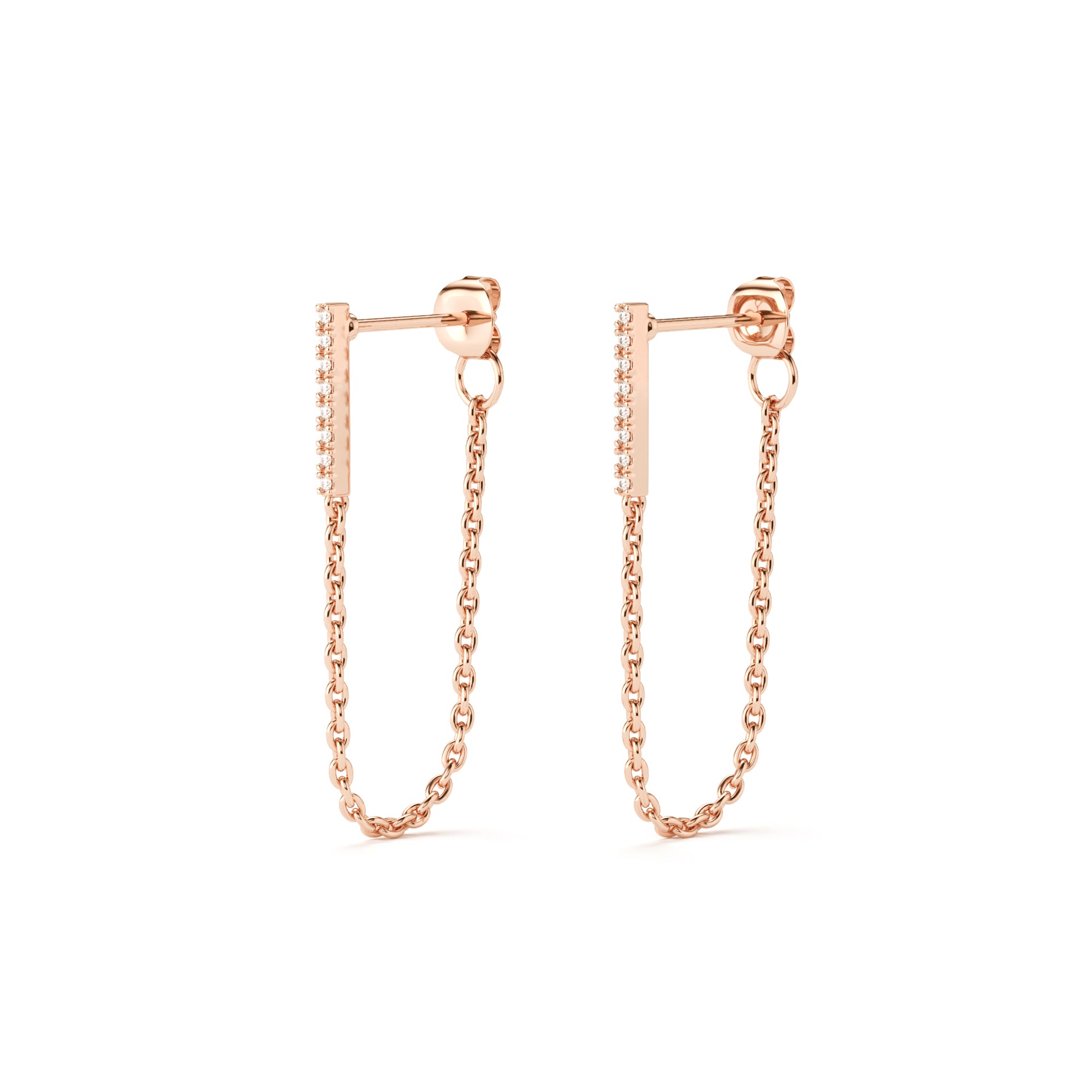 עגילי בר עם שרשרת נופלת עם אבני זרקוניה מכסף 925 (או ציפוי 14K)